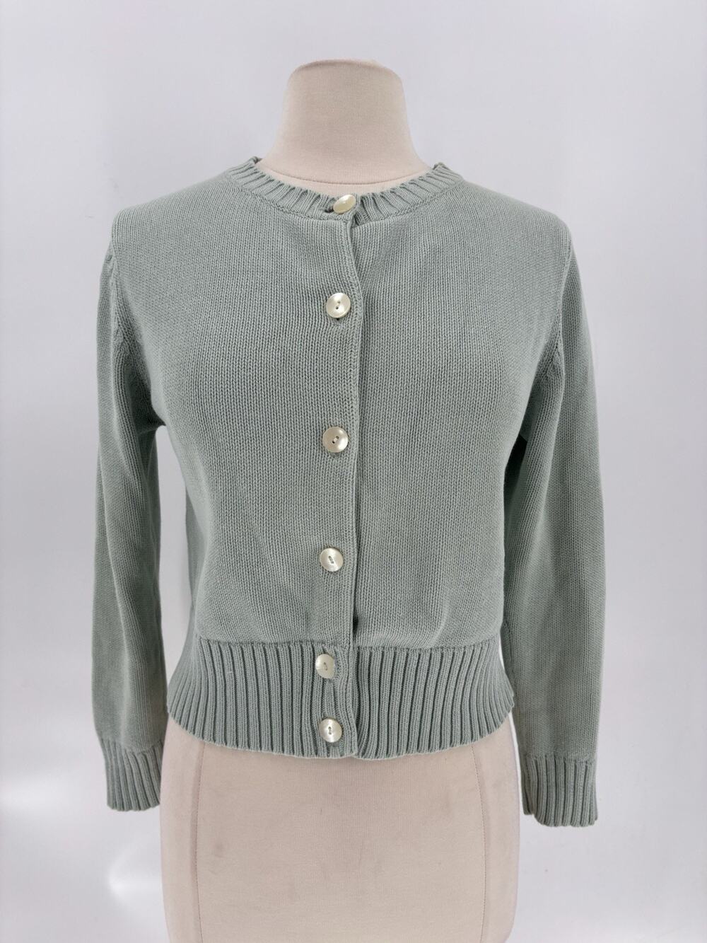 Vintage Gap Cardigan Womens Small Sage Green Buttons 100% Cotton 90s Y2K Knit